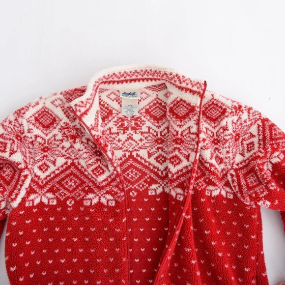 Vintage Norther Reflections Red & Cream Winter Design Fleece Zip Up Sweater Med - Picture 12 of 13